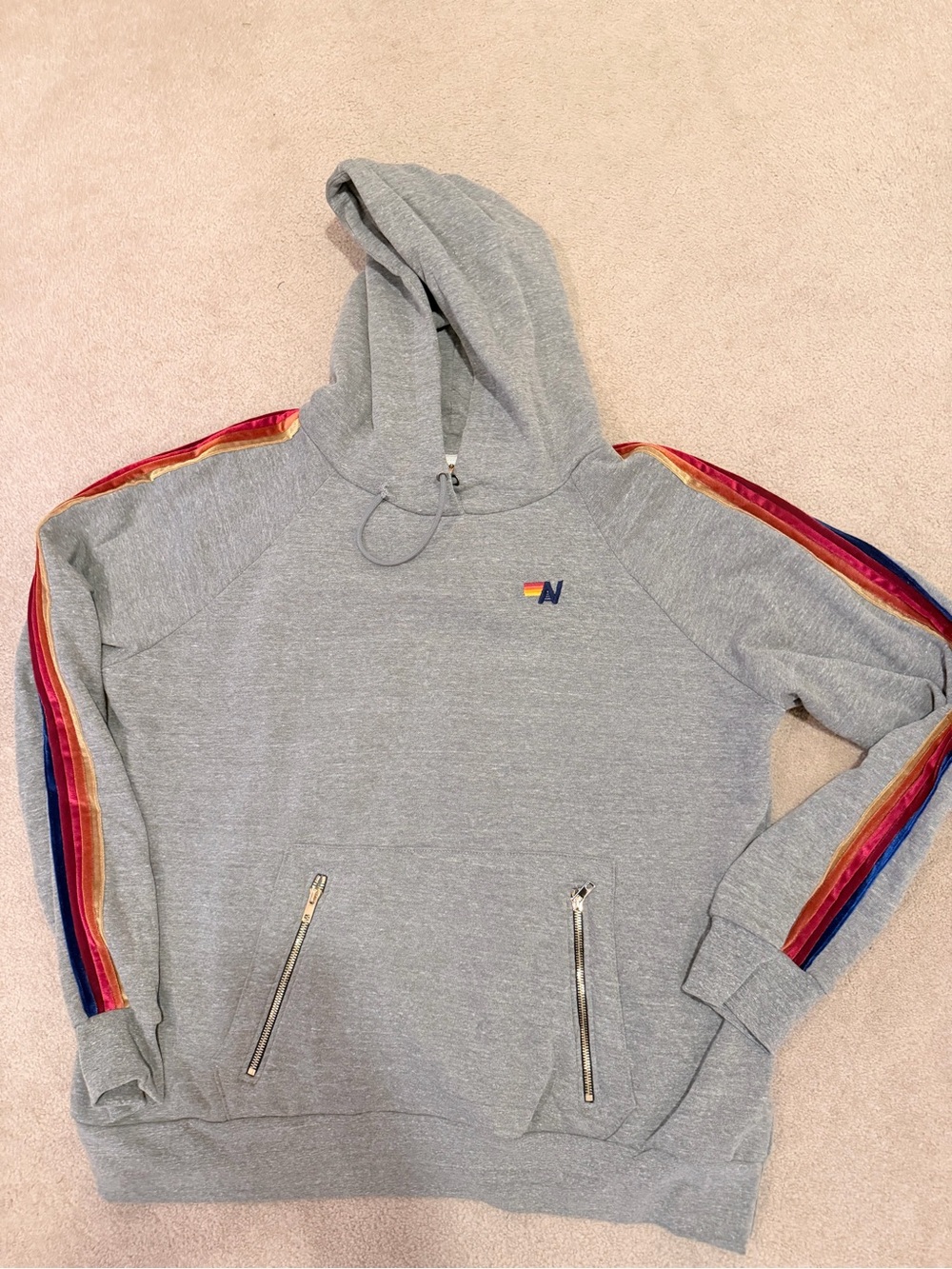 Aviator Nation Gray Hoodie with Rainbow 'N' Embroidered Logo size XXL NWOT